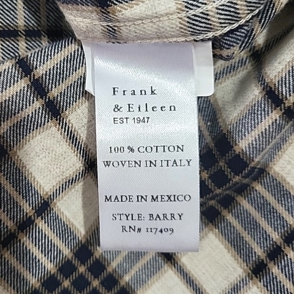 Unworn Frank & Eileen Barry Plaid Tailored Flannel Button Up Shirt, Grey & White - Picture 11 of 11